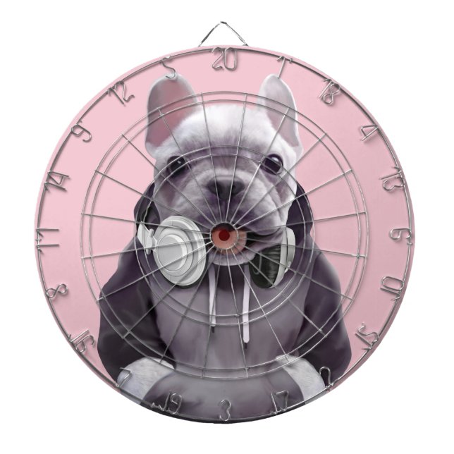French Bulldog with Headphones Illustration Dartboard (Front)