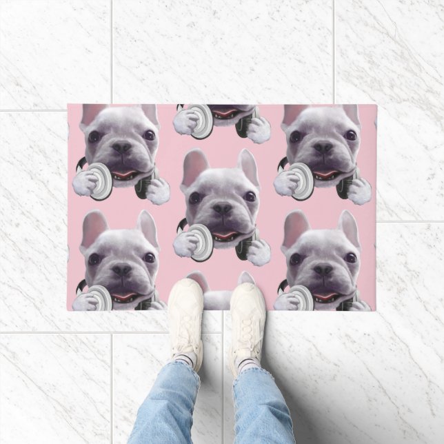 French Bulldog with Headphones Illustration Doormat (Indoor)
