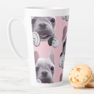 French Bulldog with Headphones Illustration Latte Mug