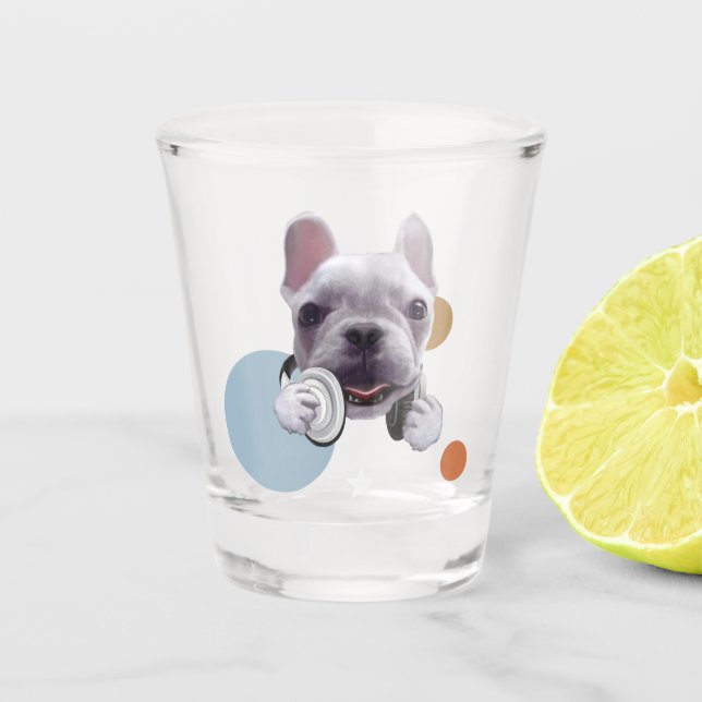 French Bulldog with Headphones Illustration Shot Glass (Front)