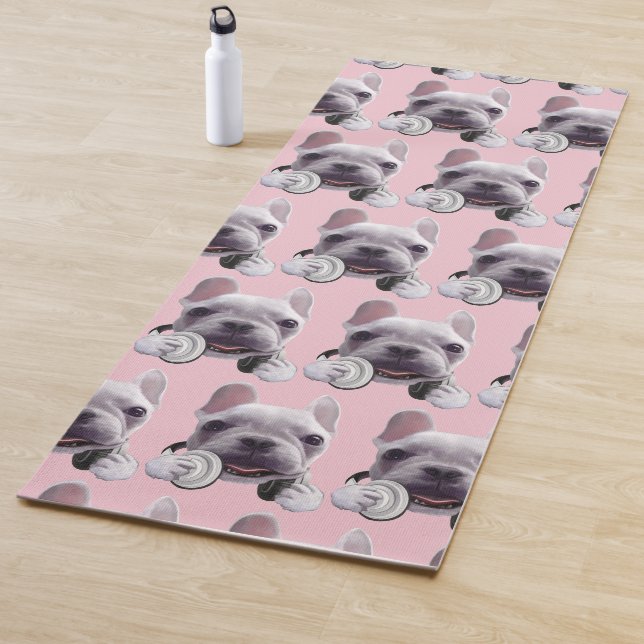 French Bulldog with Headphones Illustration Yoga Mat (In Situ)