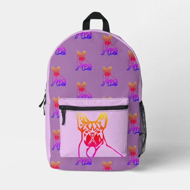 French bulldog with heart comic printed backpack (Front)
