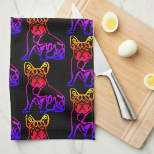 French bulldog with heart comic tableware tea towel