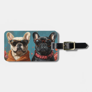 French Bulldog With Heart Roses Valentine's Day Luggage Tag