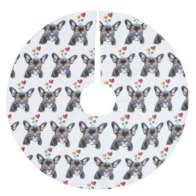 French Bulldog with Hearts Valentine's Day Brushed Polyester Tree Skirt (Front)