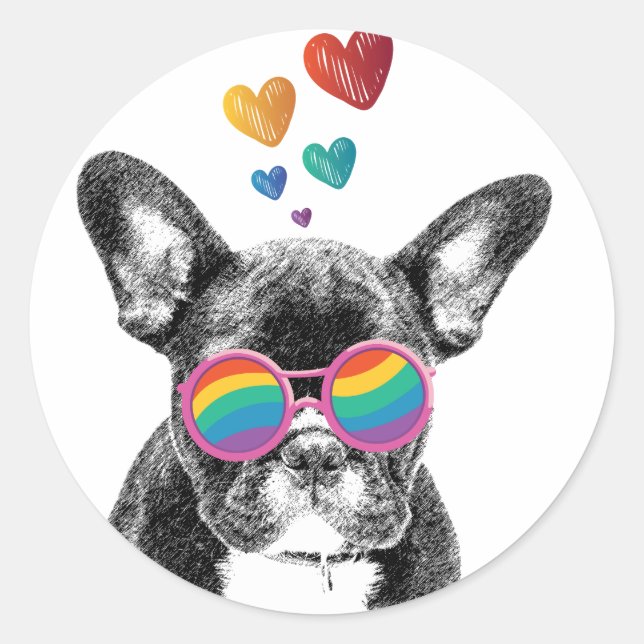 French Bulldog with Hearts Valentine's Day Classic Round Sticker (Front)