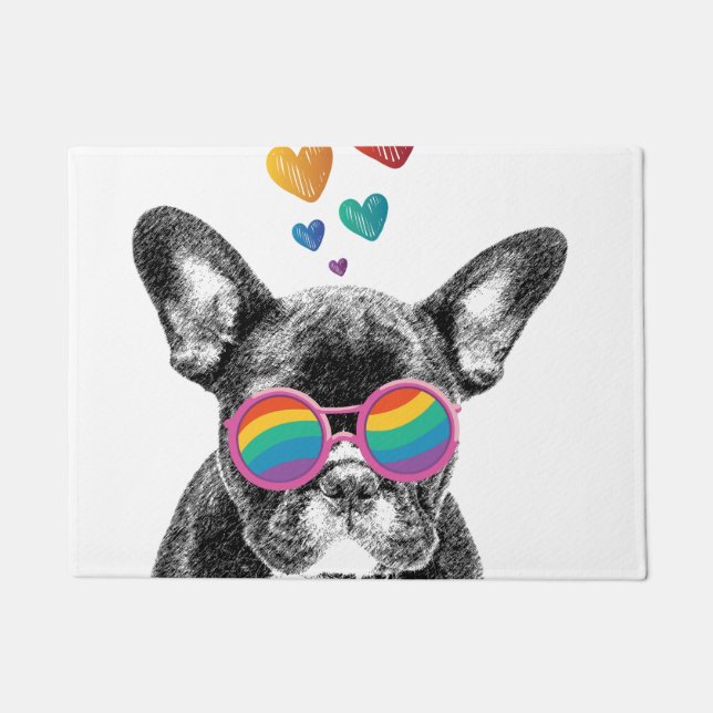 French Bulldog with Hearts Valentine's Day Doormat (Front)