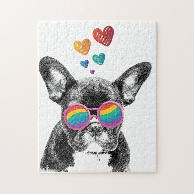 French Bulldog with Hearts Valentine's Day Jigsaw Puzzle (Vertical)