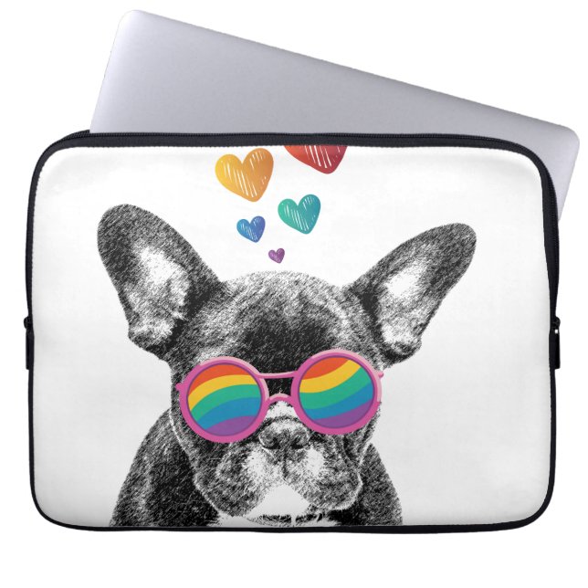 French Bulldog with Hearts Valentine's Day Laptop Sleeve (Front)