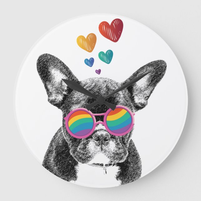 French Bulldog with Hearts Valentine's Day  Large Clock (Front)