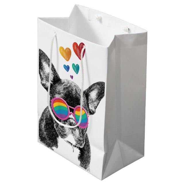 French Bulldog with Hearts Valentine's Day Medium Gift Bag (Front Angled)