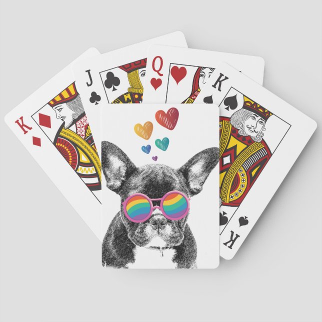 French Bulldog with Hearts Valentine's Day Playing Cards (Back)