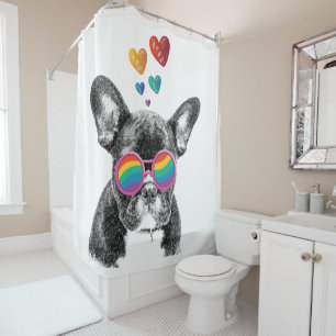 French Bulldog with Hearts Valentine's Day Shower Curtain