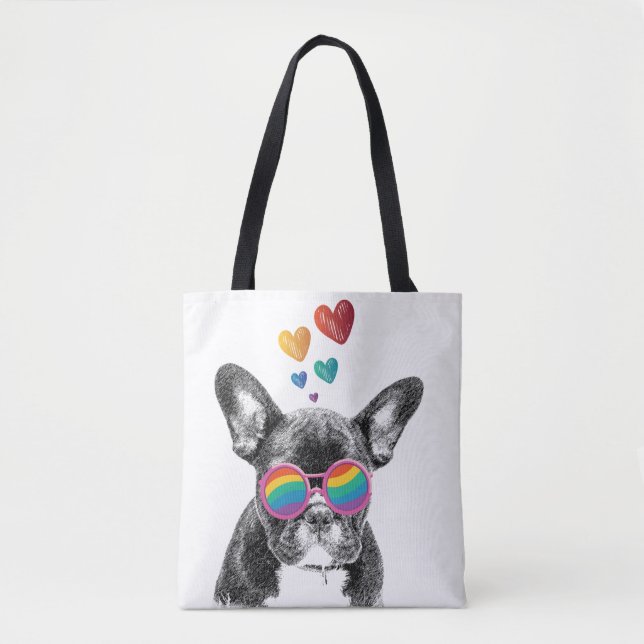 French Bulldog with Hearts Valentine's Day Tote Bag (Front)