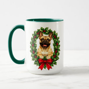 French Bulldog with Holly and Red Berries Mug