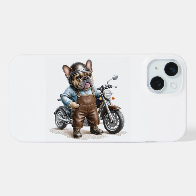 French Bulldog with motorcycle iPhone Case (Back Horizontal)