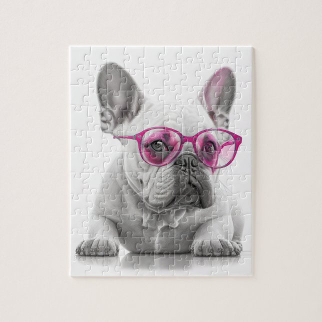 French Bulldog with pink glasses jigsaw puzzle (Vertical)