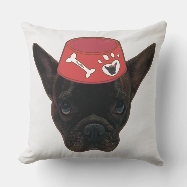 French Bulldog with Red Bowl Cushion (Front)