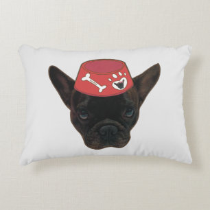 French Bulldog with Red Bowl Decorative Cushion