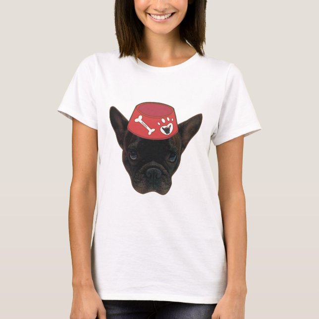 French Bulldog with Red Bowl T-Shirt (Front)