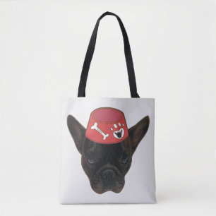 French Bulldog with Red Bowl Tote Bag