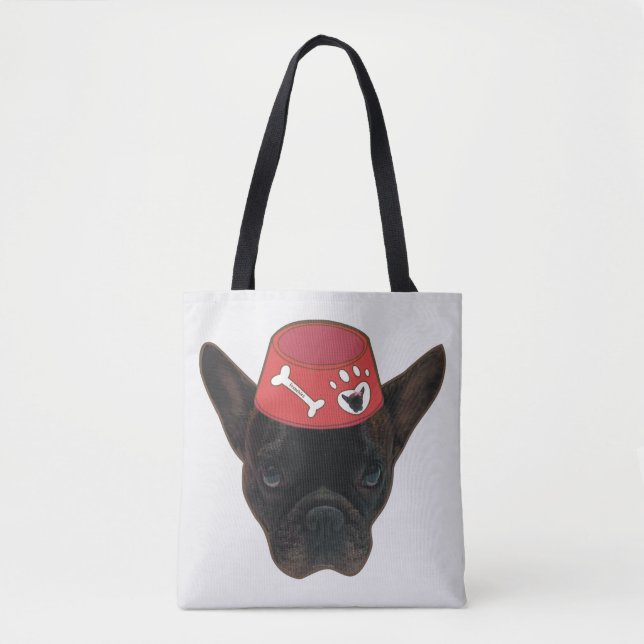 French Bulldog with Red Bowl Tote Bag (Front)