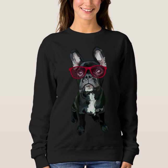 French Bulldog With Red Glasses By Www Beefoxtree  Sweatshirt (Front)