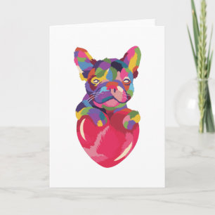 French Bulldog with red heart colourful Card