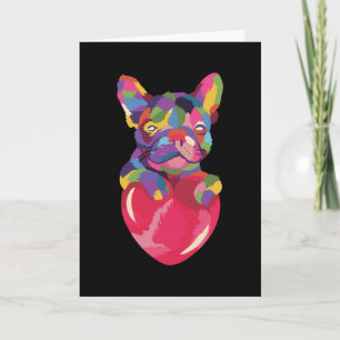 French Bulldog with red heart colourful Card