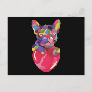 French Bulldog with red heart colourful Postcard