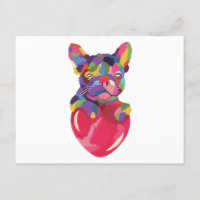French Bulldog with red heart colourful