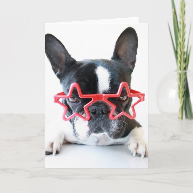 French Bulldog With Red Star Glasses Card (Front)