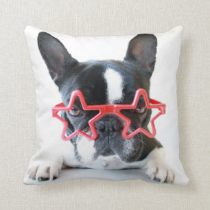 French Bulldog With Red Star Glasses Cushion