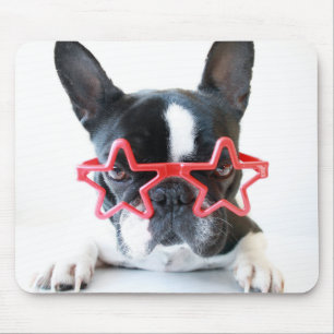 French Bulldog With Red Star Glasses Mouse Pad