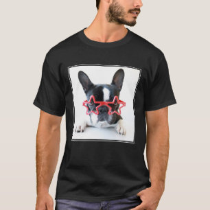 French Bulldog With Red Star Glasses T-Shirt