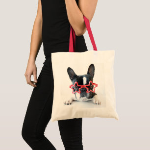 French Bulldog With Red Star Glasses Tote Bag