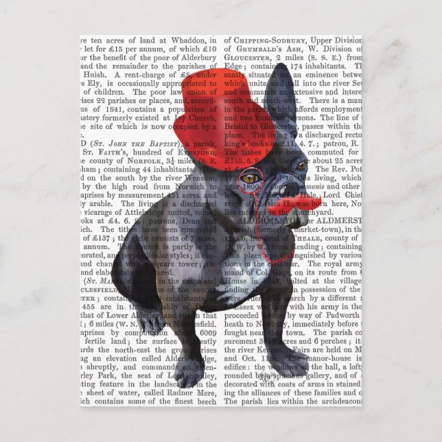 French Bulldog With Red Top Hat and Moustache Postcard (Front)