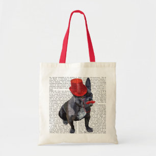 French Bulldog With Red Top Hat and Moustache Tote Bag
