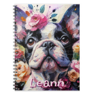 French Bulldog with Roses Dog Personalised Notebook