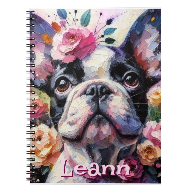 French Bulldog with Roses Dog Personalised Notebook (Front)