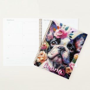 French Bulldog with Roses Dog Personalised Planner