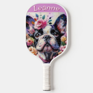 French Bulldog with Roses Floral Personalised Pickleball Paddle