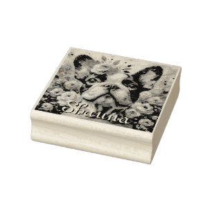 French Bulldog with Roses Floral Personalised Rubber Stamp