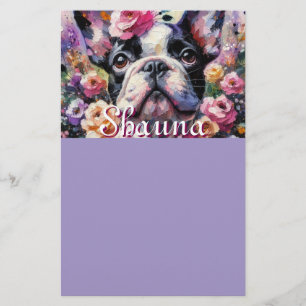 French Bulldog with Roses Floral Personalised Stationery