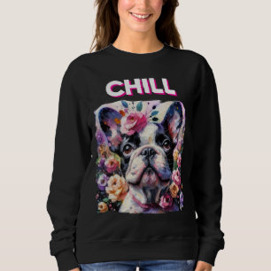 French Bulldog with Roses Impressionistic Painting Sweatshirt