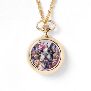 French Bulldog with Roses Impressionistic Painting Watch