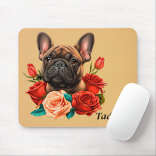 French Bulldog With Roses Mouse Pad