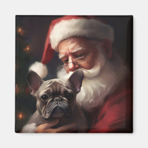 French Bulldog With Santa Claus Festive Christmas Magnet