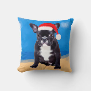 French Bulldog With Santa Hat Christmas Cushion