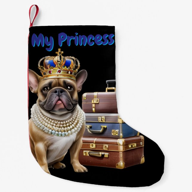 French bulldog with suitcases and pearls small christmas stocking (Front)